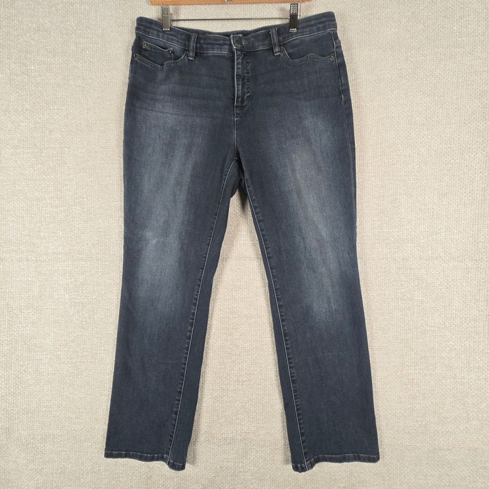 Chaps Denim Womens Dark Wash Straight Leg Jeans‎ Size 14 Blue Stretch